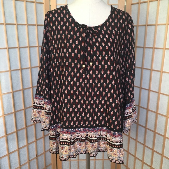 C.O.C Boho Style Curvy Fit Print Top SZ 1XL - Picture 2 of 8